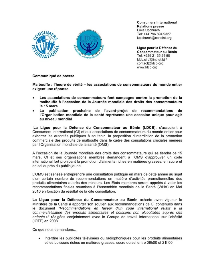 Première page — Conjoint de la LDCB et de CI
