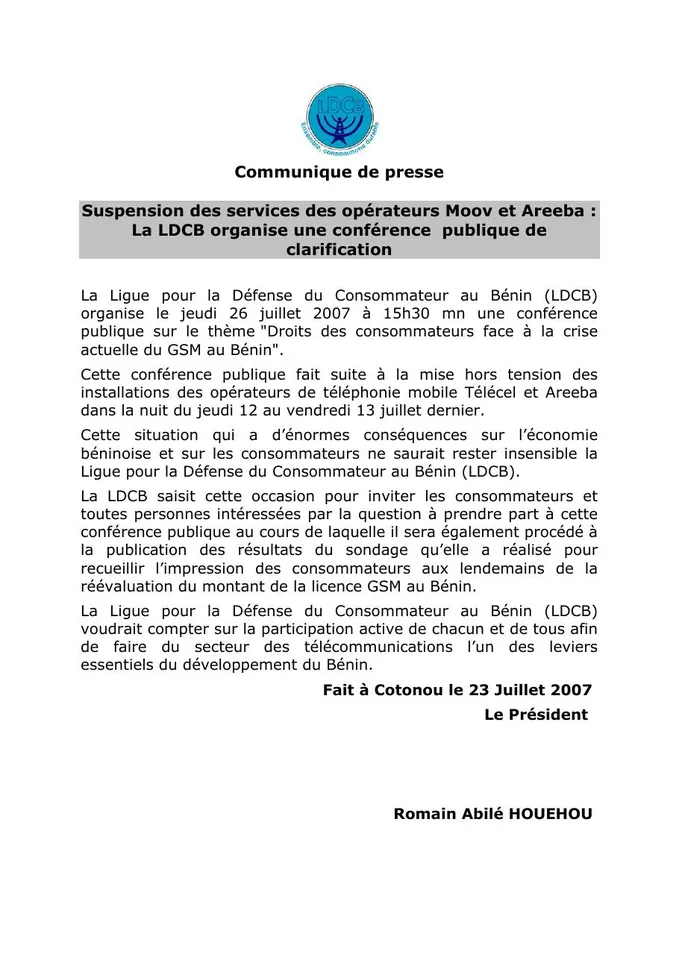 Première page — D'information sur la conférence publique