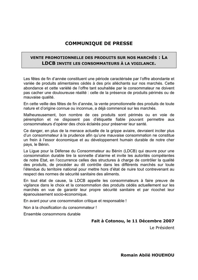 Première page — Pour avertir les conso fêtes de fin d'année