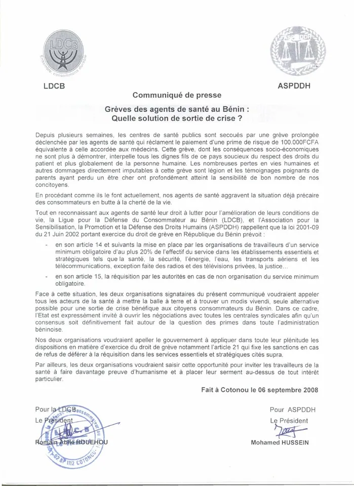 Première page — Situation grève dans les hôpitaux