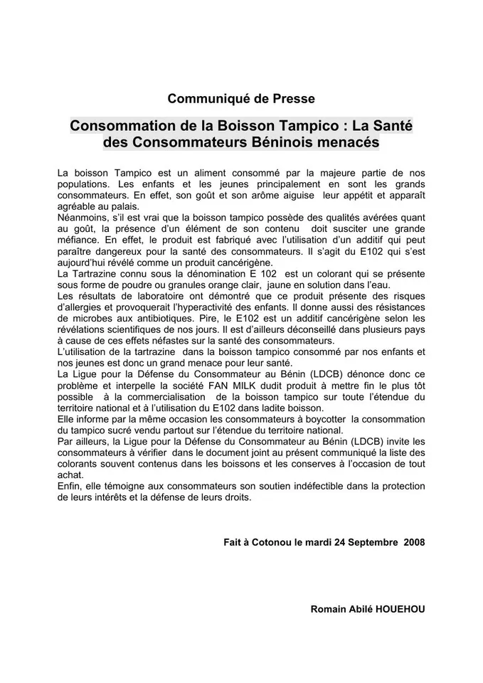Première page — Sur la boisson tampico