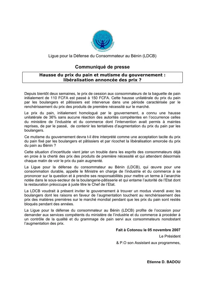 Première page — Sur la hausse du prix du pain
