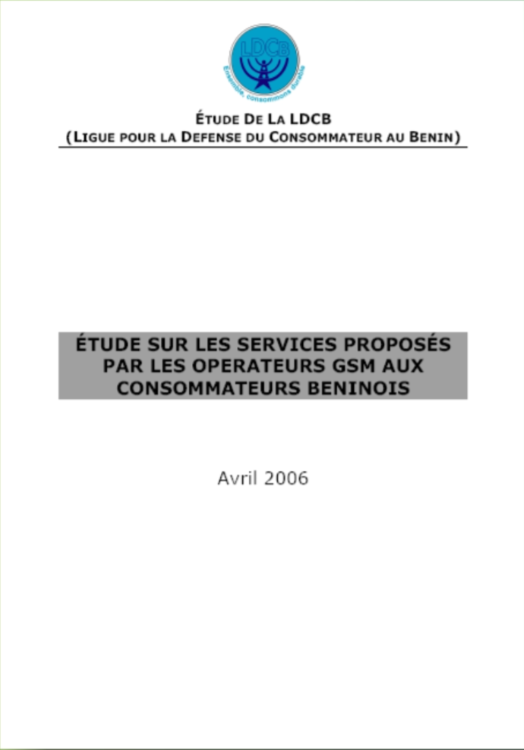 Couverture — Étude sur les services proposés par les opérateurs GSM aux consommateurs béninois