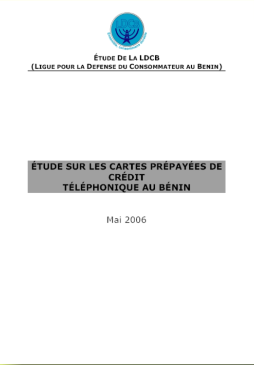 Couverture — Étude sur les cartes prépayées de crédit téléphonique au Bénin