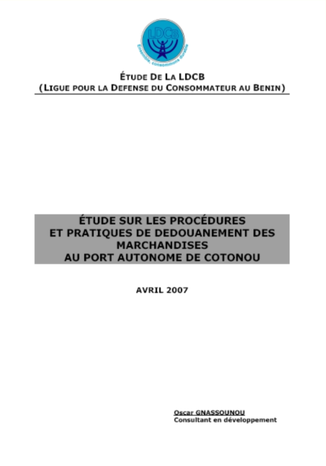 Couverture — Étude sur les procédures et pratiques de dédouanement des marchandises au Port autonome de Cotonou